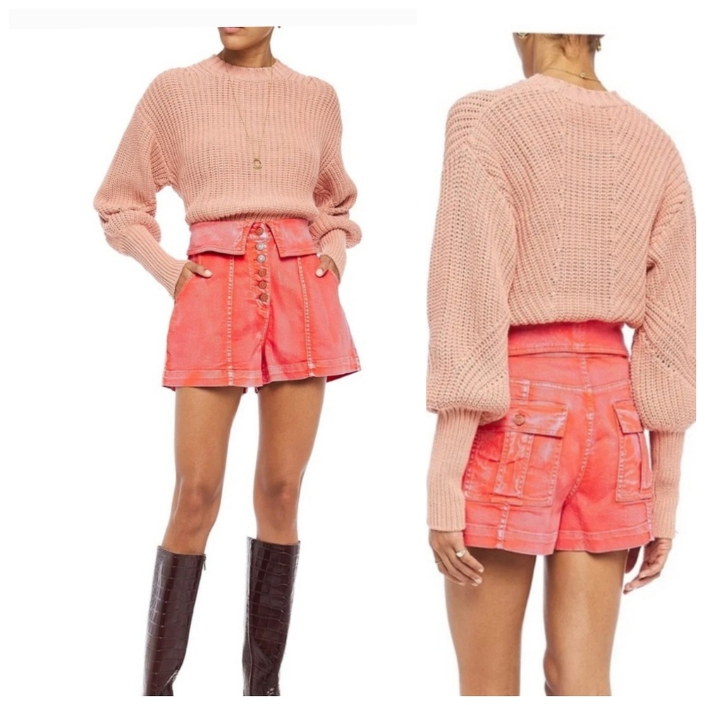 Ulla Johnson Kase Coral Denim High Rise Shorts Button Up Foldover Pockets Size 2